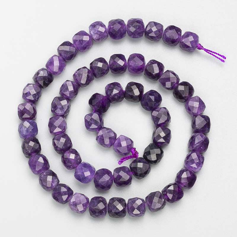 Sugilite Natural Stone Faceted Cube Beads on Thread, diameter 7mm+/-, length 38cm+