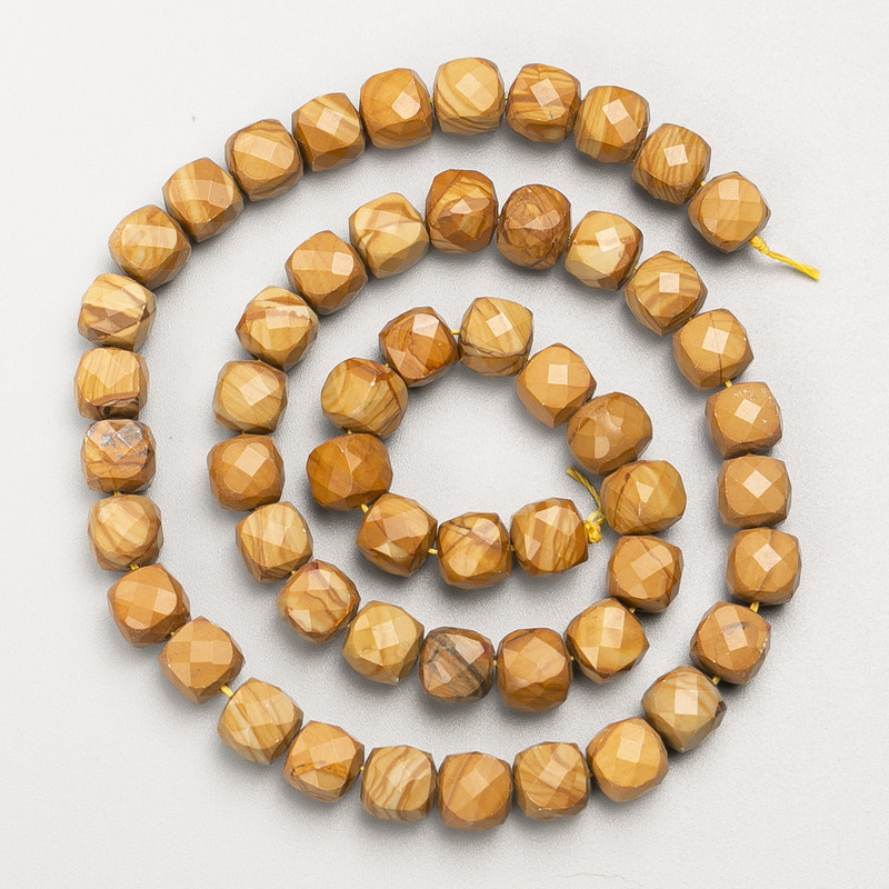 Landscape Jasper Natural Stone Faceted Cube Beads on Thread, diameter 7mm+/-, length 39cm+