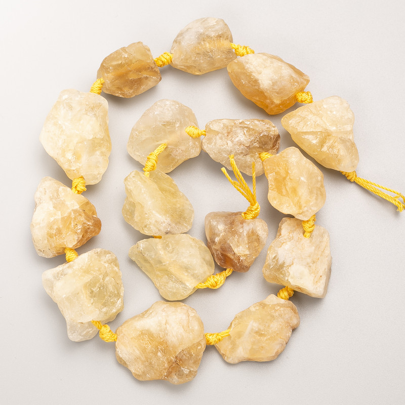 Citrine Beads, raw natural stone, tumbled, on thread, d 22x26mm+/-, length 44cm+