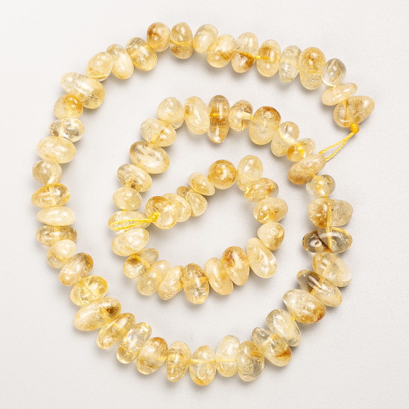 Citrine Beads, natural stone, tumbled, on thread, d 8x5mm+/-, length 41cm+