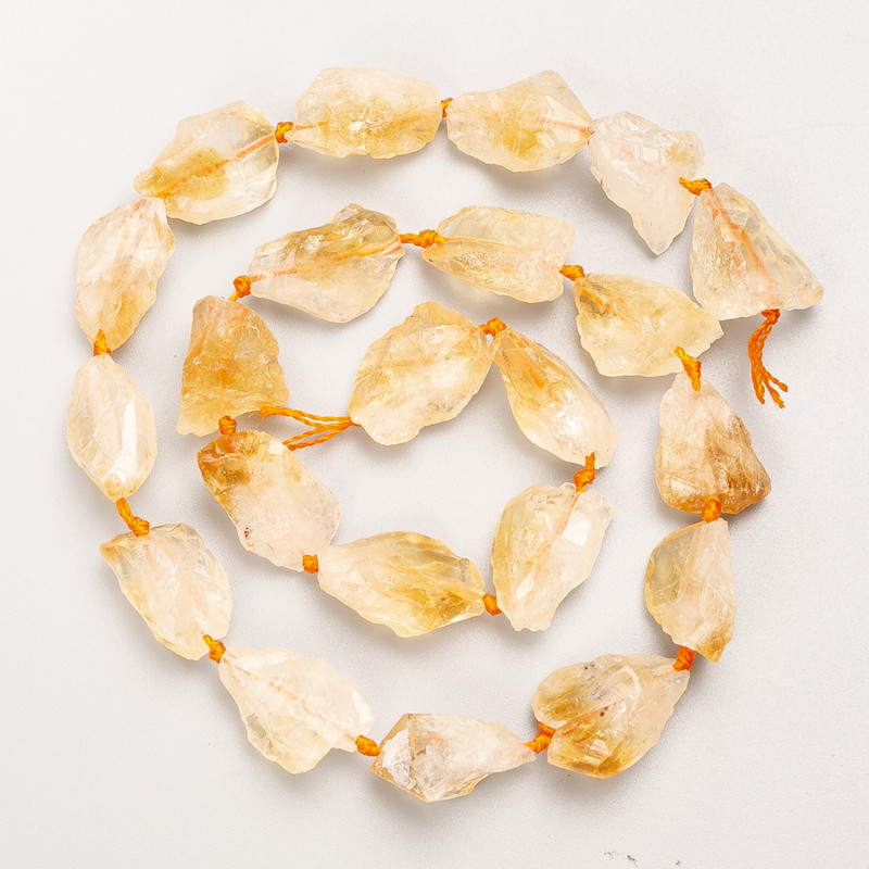 Citrine Beads, raw natural stone, tumbled, on thread, diameter 12-14x10-11mm+/-, length 40cm+