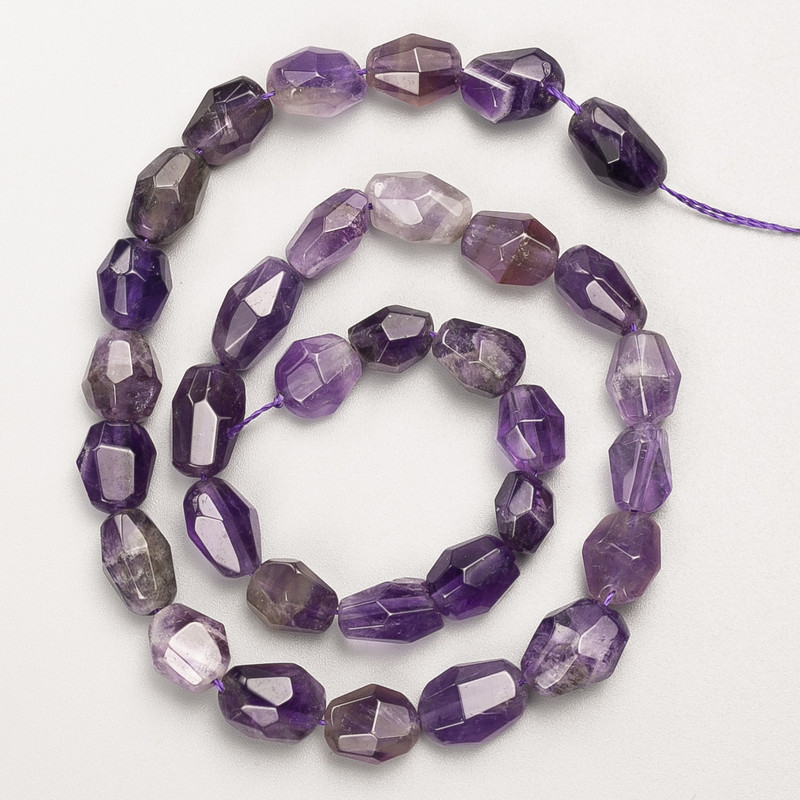 Amethyst Beads, natural stone, faceted polygon, on thread, diameter 8x10mm+/-, length 40cm+