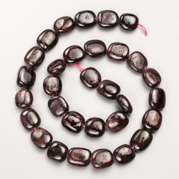 Garnet Beads, Natural Stone, Tumbled on Thread, d 12x13x7mm+/-, Length 40cm+