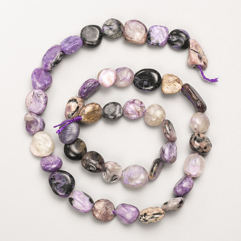 Charoite Beads, Natural Stone, Tumbled on Thread, d 9x10mm+/-, Length 39cm+