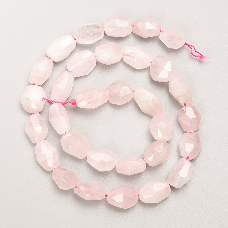 Rose Quartz Beads, Natural Stone, Polygon on Thread, Diameter 10x12mm+/-, Length 40cm+