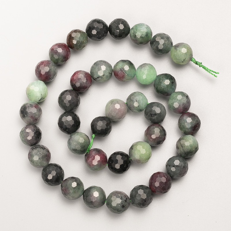 Zoisite Beads, Natural Stone, Faceted Round Bead on Thread, Diameter 10mm+/-, Length 38cm+