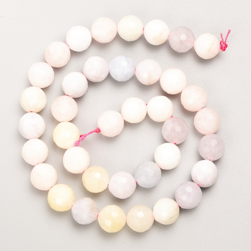 Morganite Beads, Natural Stone, Faceted Round Bead on Thread, Diameter 10mm+/-, Length 39cm+