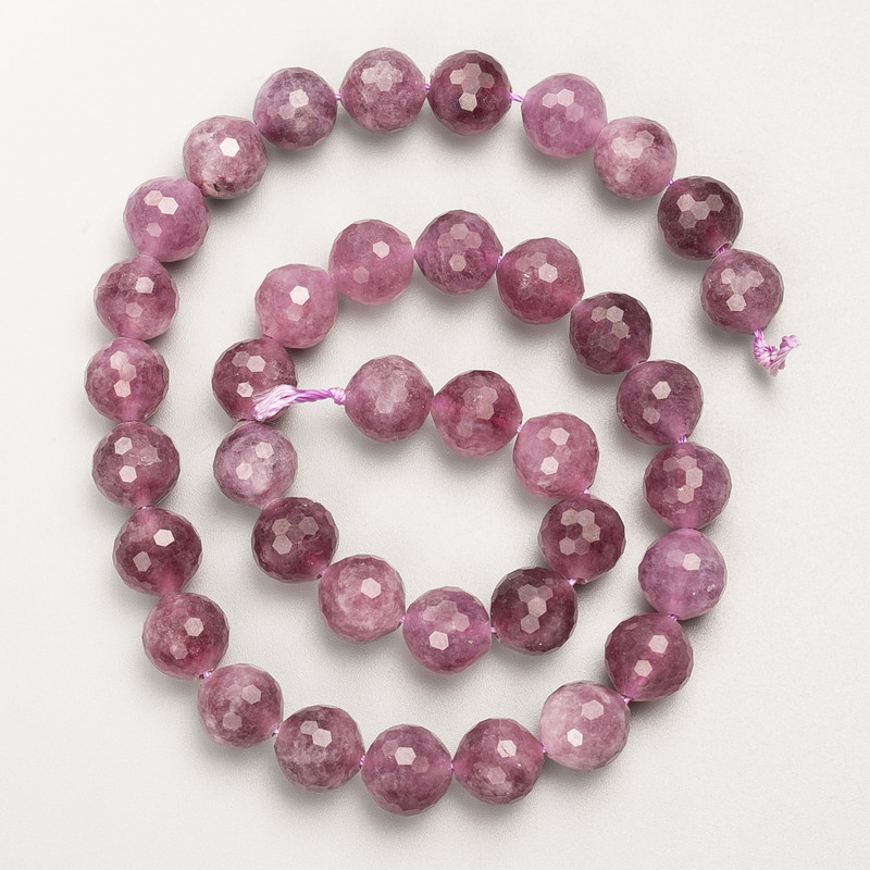 Rubellite Tourmaline Beads, Natural Stone, Faceted Round Bead on Thread, Diameter 10mm+/-, Length 38cm+