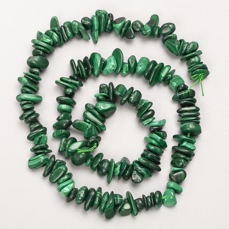 Malachite Beads, Natural Stone, Chip on Thread, d 8x3mm+/-, Length 41cm+