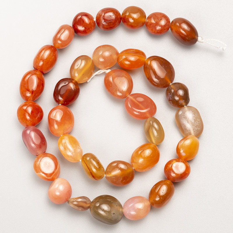 Carnelian Beads, Natural Stone, Tumbled on Thread, d 11x14mm+/-, Length 39cm+
