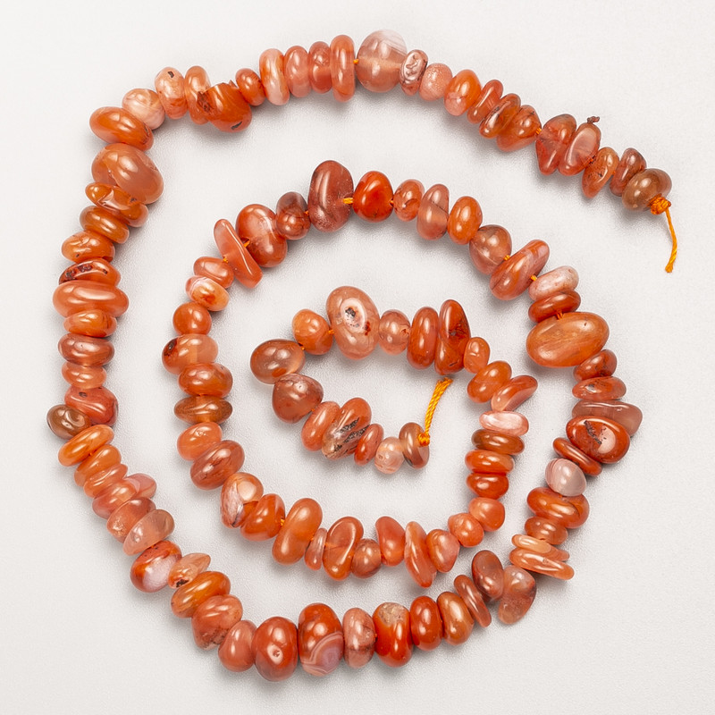 Carnelian Beads, Natural Stone, Tumbled on Thread, d 7x4mm+/-, Length 41cm+