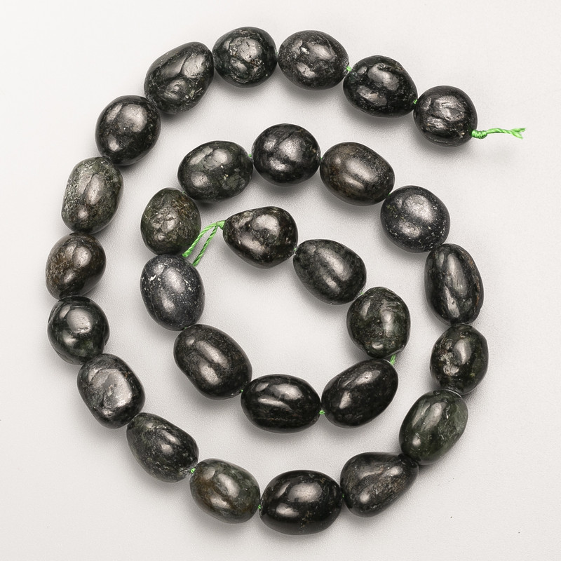 Seraphinite Beads, Natural Stone, Tumbled on Thread, Diameter 12x14mm+/-, Length 40cm+