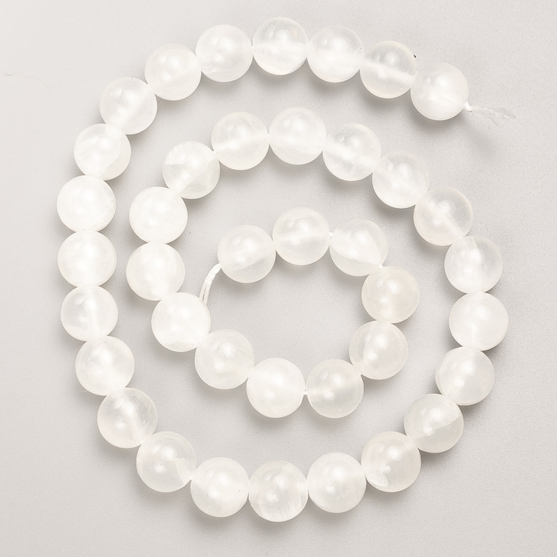 Belomorite Beads, Natural Stone, Smooth Round Bead on Thread, Diameter 10mm+/-, Length 39cm+