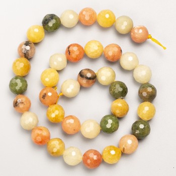 Assorted Natural Stone Faceted Round Beads on Thread, Diameter 10mm+/-, Length 38cm+
