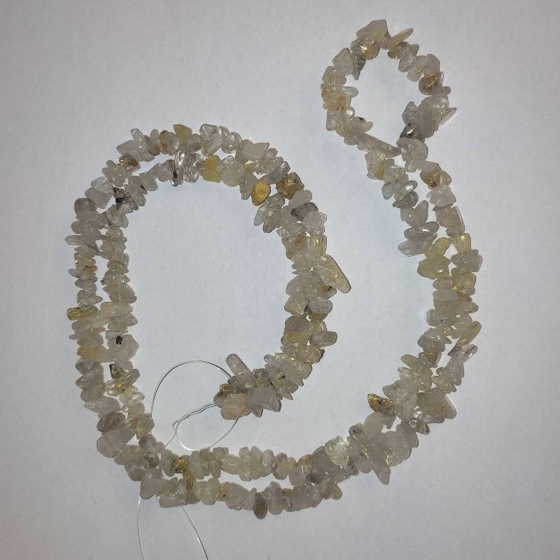 Rutilated Quartz Hairy Quartz Beads - Natural Stone Chip on String, 8x4mm, 84cm length +