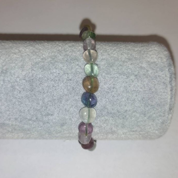 Fluorite Bracelet with natural stone, faceted, diameter 7×9 mm±, on elastic, length 18 cm+