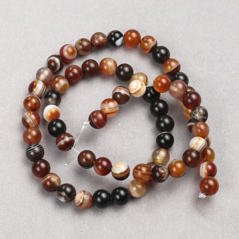 Brown Agate Beads, Smooth Round, on Nylon Thread, Diameter 6mm+-, Length 38cm+