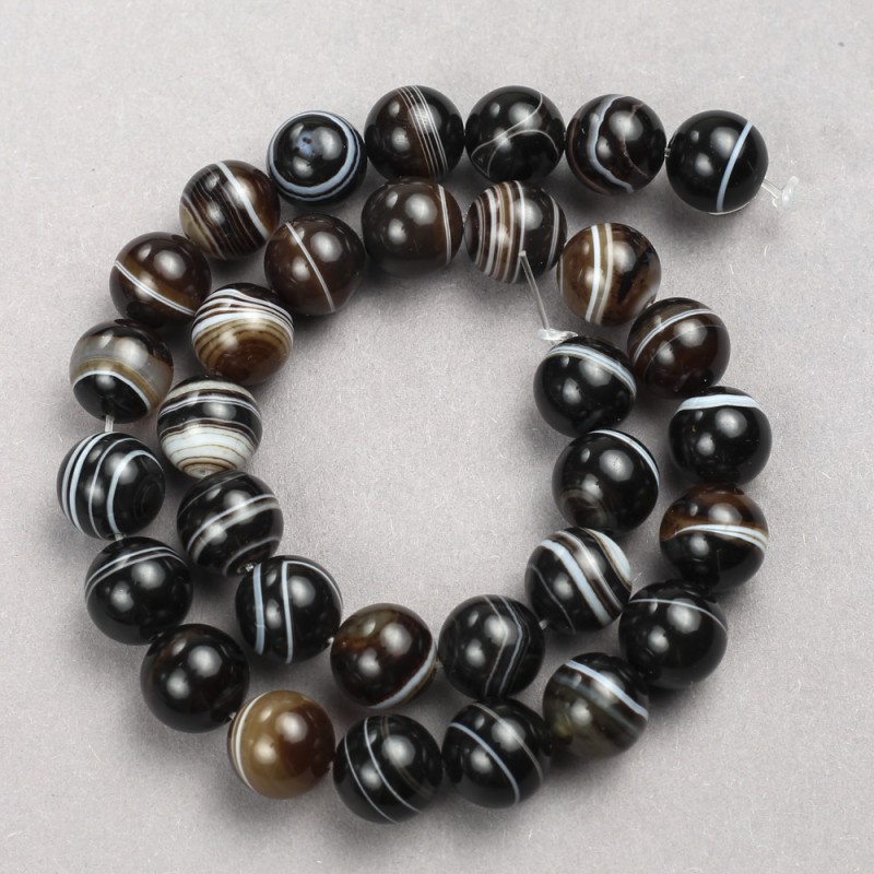 Dark Brown Agate Beads, Smooth Round, on Nylon Thread, Diameter 12mm+-, Length 38cm+