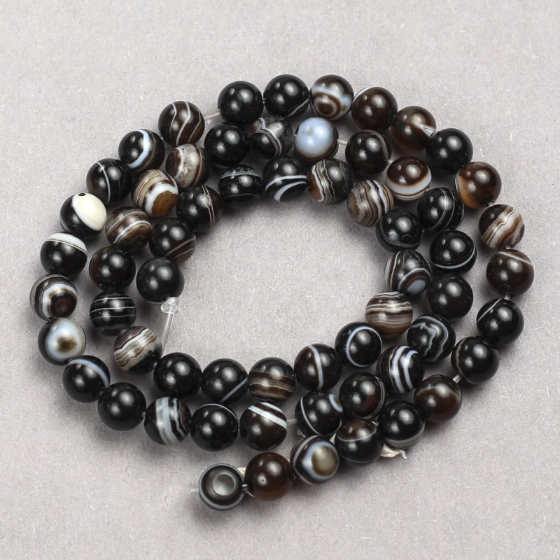 Dark Brown Agate Beads, Smooth Round, on Nylon Thread, Diameter 6mm+-, Length 38cm+