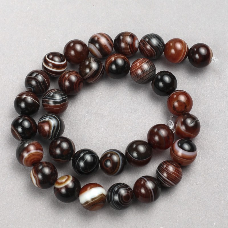 Brown Agate Beads, Smooth Round, on Nylon Thread, Diameter 10mm+-, Length 38cm+