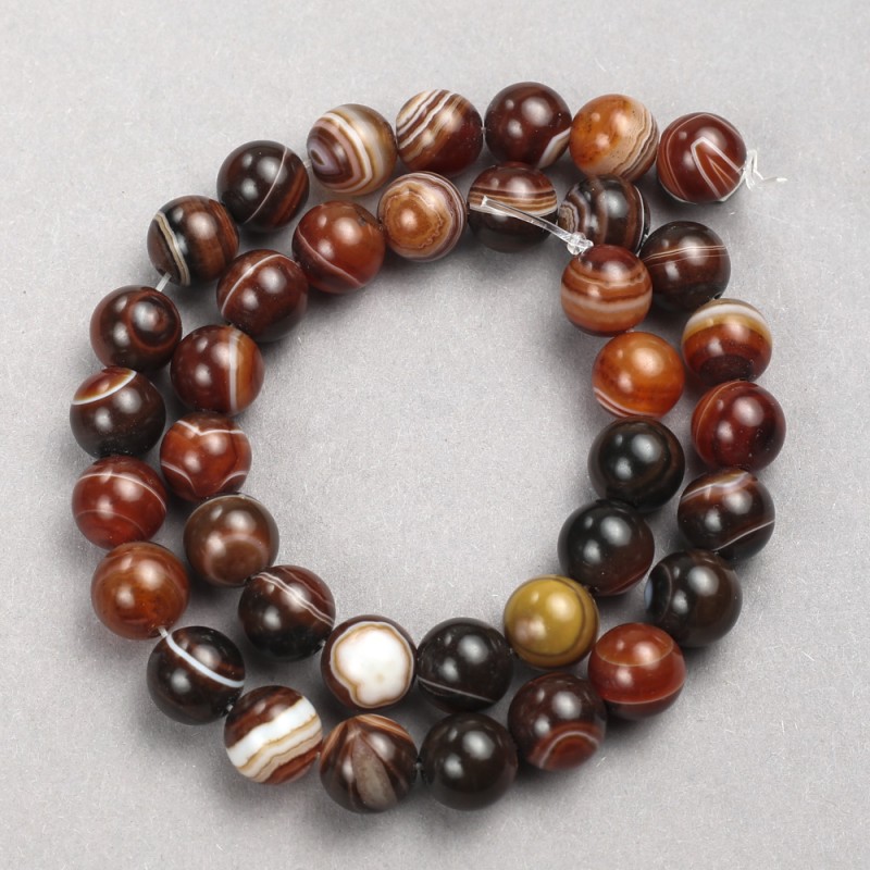 Brown Agate Beads, Smooth Round, on Nylon Thread, Diameter 12mm+-, Length 38cm+