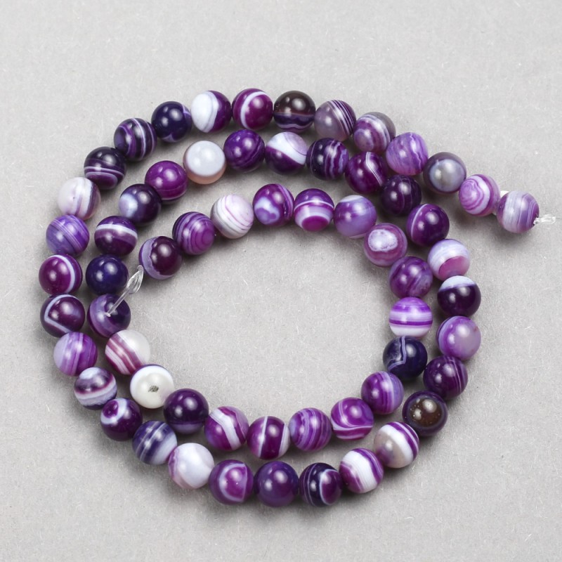 Purple Agate Beads, Smooth Round, Diameter 6mm+-, Length 38cm+- on Nylon Thread