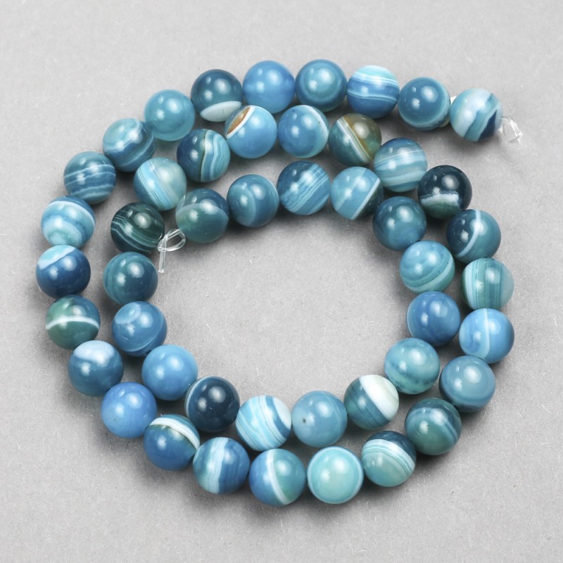 Blue Agate Beads, smooth round bead on fishing line, diameter 8mm+/-, length 38cm+