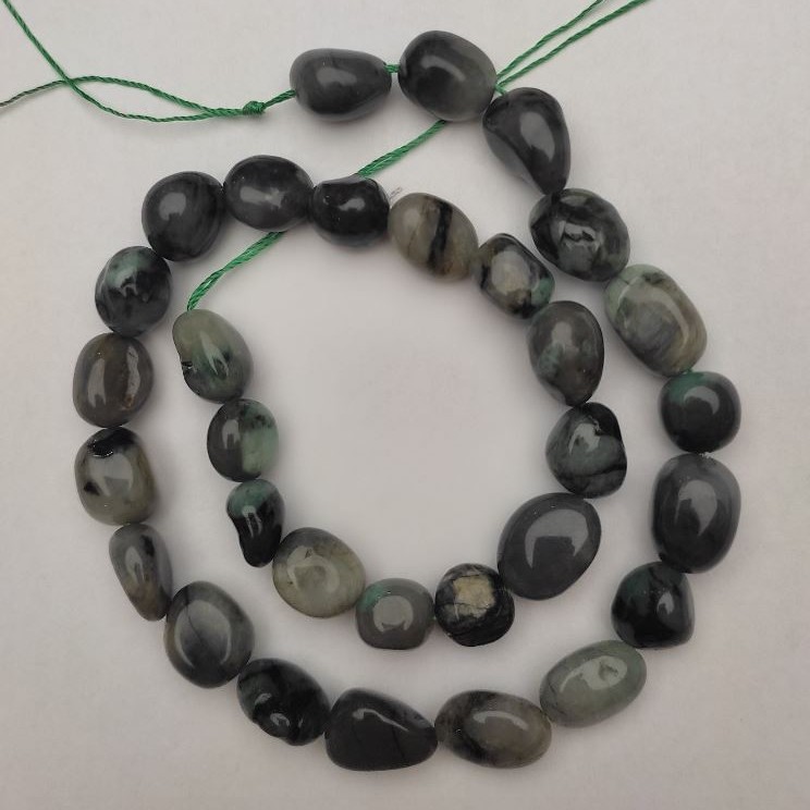 Moss Agate Beads, natural stone, tumbled, diameter 10x13mm+/-, length 39cm+/- on fishing line