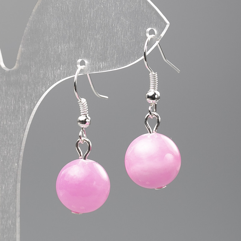 Strawberry Quartz Earrings (Faux Acrylic), Smooth Ball, Diameter 12.5mm+-, Length 3.5cm