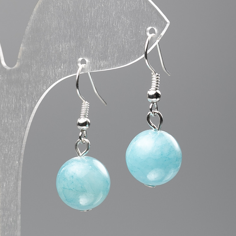 Aquamarine Earrings (Faux Acrylic), Smooth Ball, Diameter 12.5mm+-, Length 3.5cm