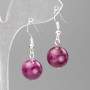 Tinted Quartz Earrings (artificial acrylic), raspberry, smooth round bead, diameter 12.5mm+/-, length 3.5cm