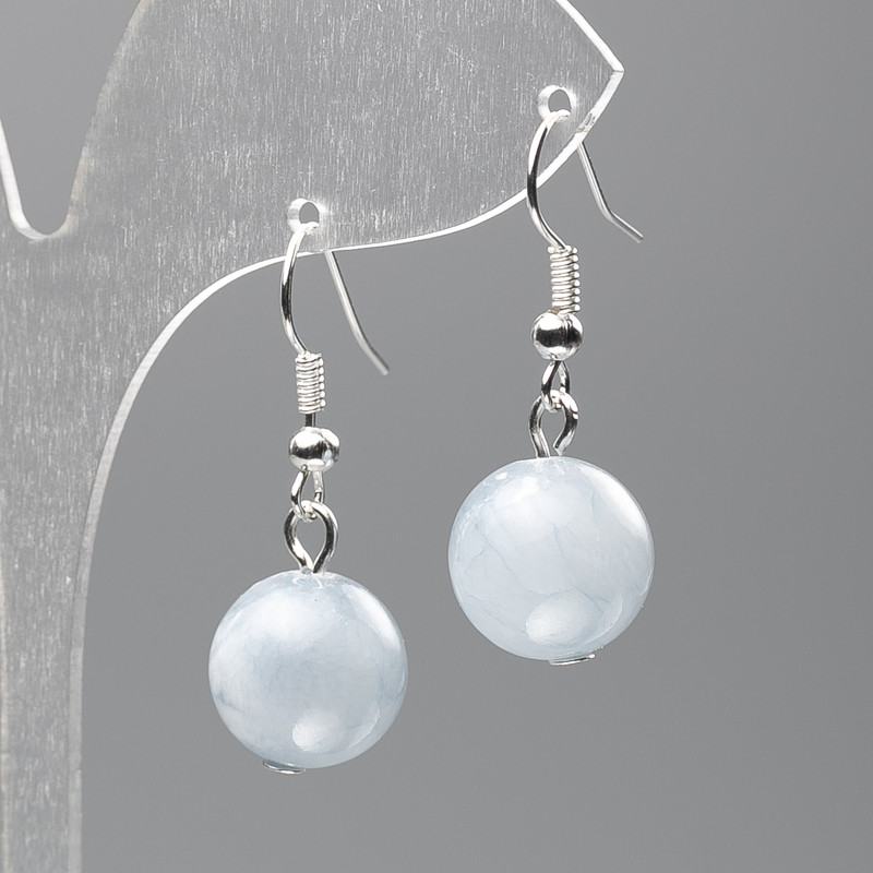 Aquamarine Earrings (artificial acrylic), smooth round bead, diameter 12.5mm+/-, length 3.5cm