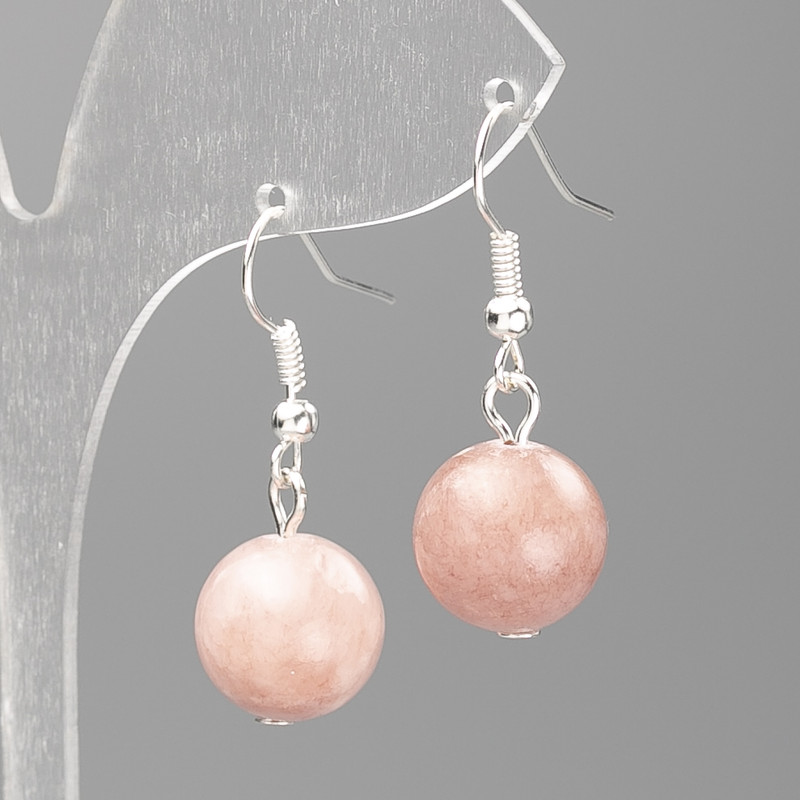 Strawberry Quartz Earrings (artificial acrylic), smooth round bead, diameter 12.5mm+/-, length 3.5cm