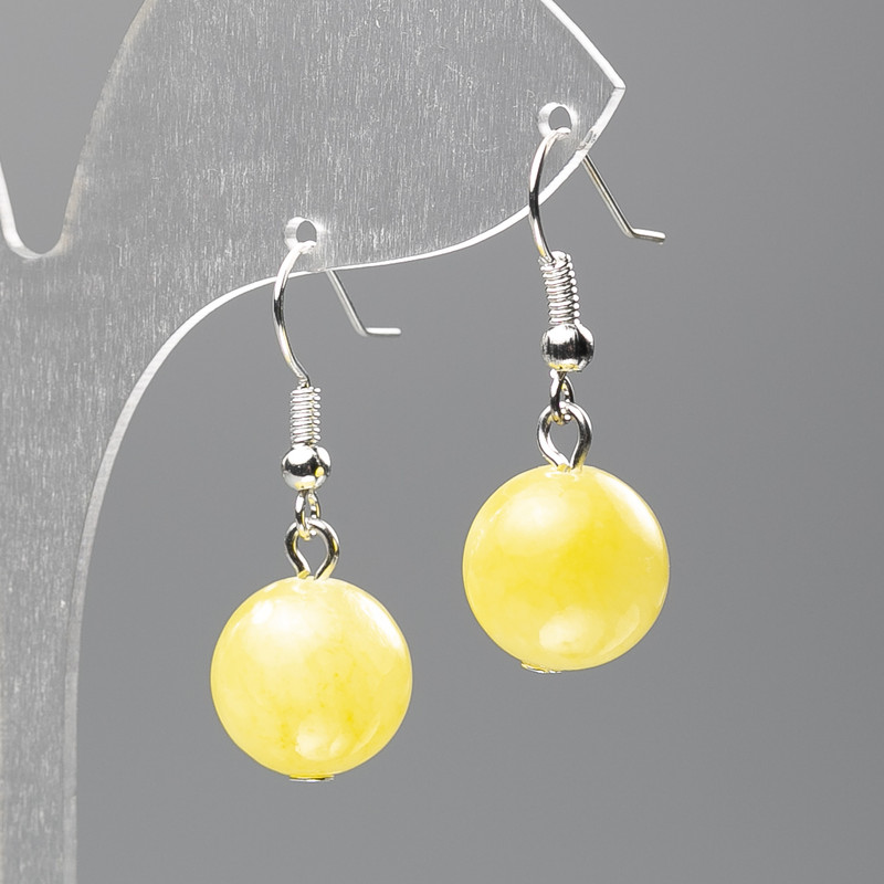 Citrine Earrings (artificial acrylic), smooth round bead, diameter 12.5mm+/-, length 3.5cm