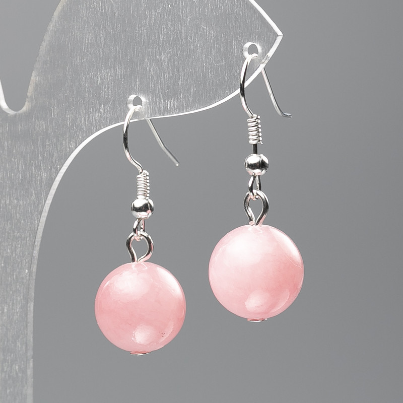 Rose Quartz Earrings (artificial acrylic), smooth round bead, diameter 12.5mm+, length 3.5cm