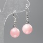 Rose Quartz Earrings (artificial acrylic), smooth round bead, diameter 12.5mm+, length 3.5cm