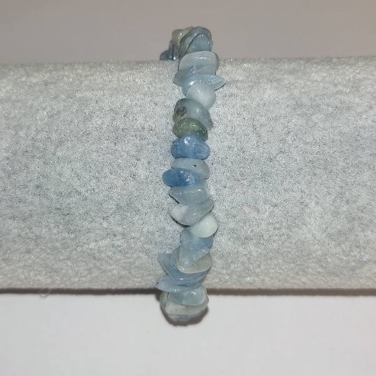 Natural Aquamarine Stone Bracelet, Chips 6-7mm x 3mm+-, Circumference 18cm