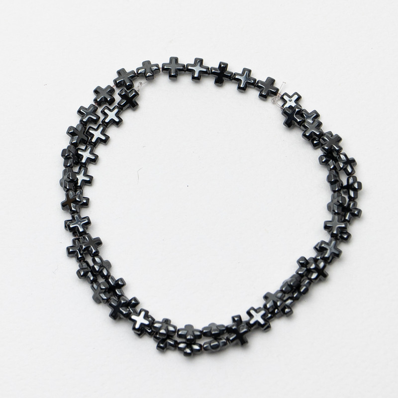Hematite Cross Beads, diameter 6x6x3mm+-, length 39cm+- on a strand