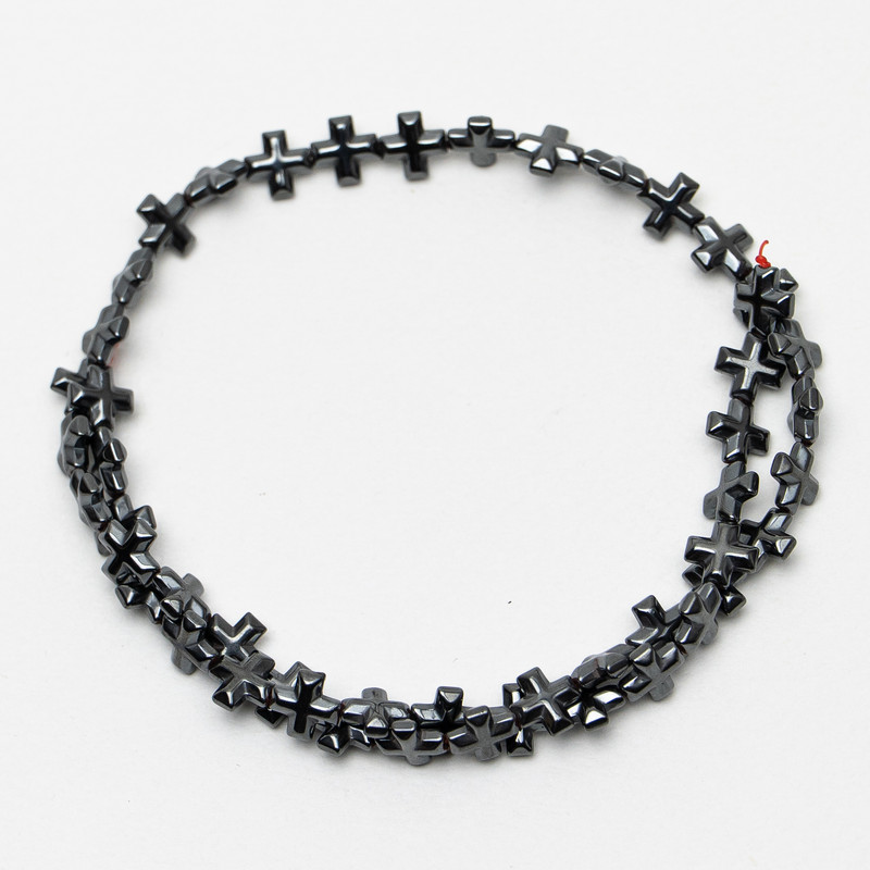 Hematite Cross Beads, diameter 8x8x3mm+-, length 40cm+- on a strand