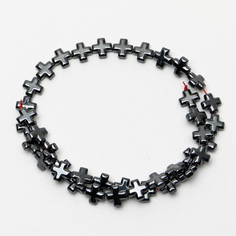 Hematite Cross Beads, diameter 10x10x4mm+-, length 40cm+- on a strand
