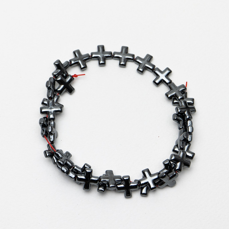 Hematite Cross Beads, diameter 12.5x12.5x4mm+-, length 38cm+- on a strand