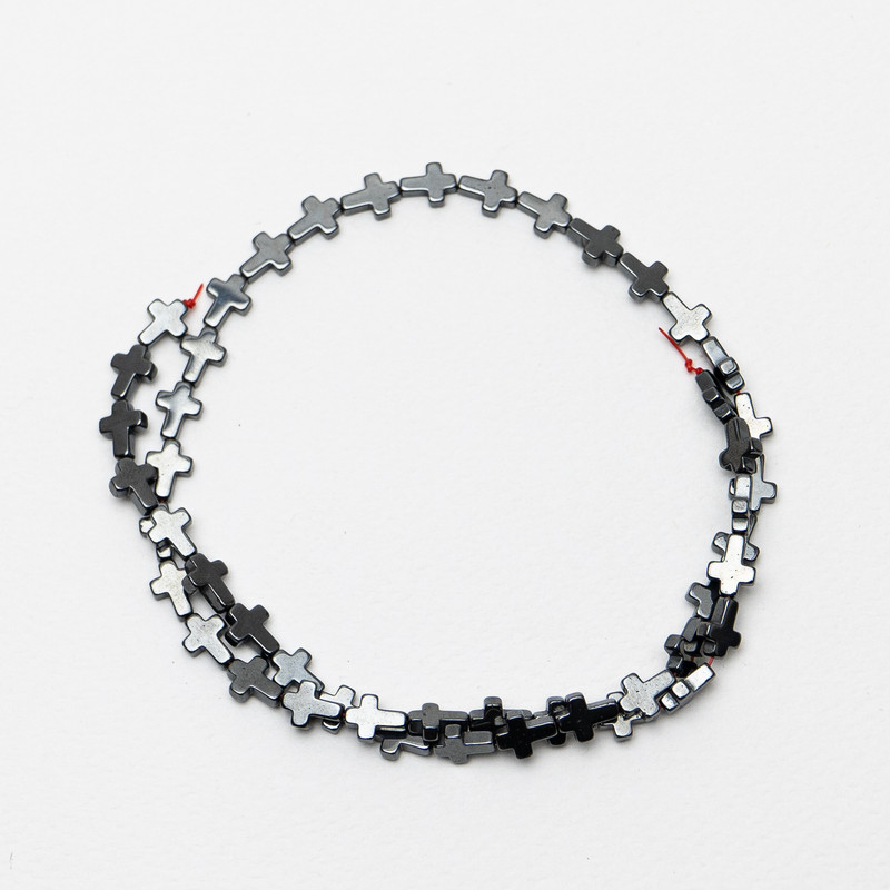 Hematite Cross Beads, diameter 6x8x2mm+-, length 40cm+- on a strand