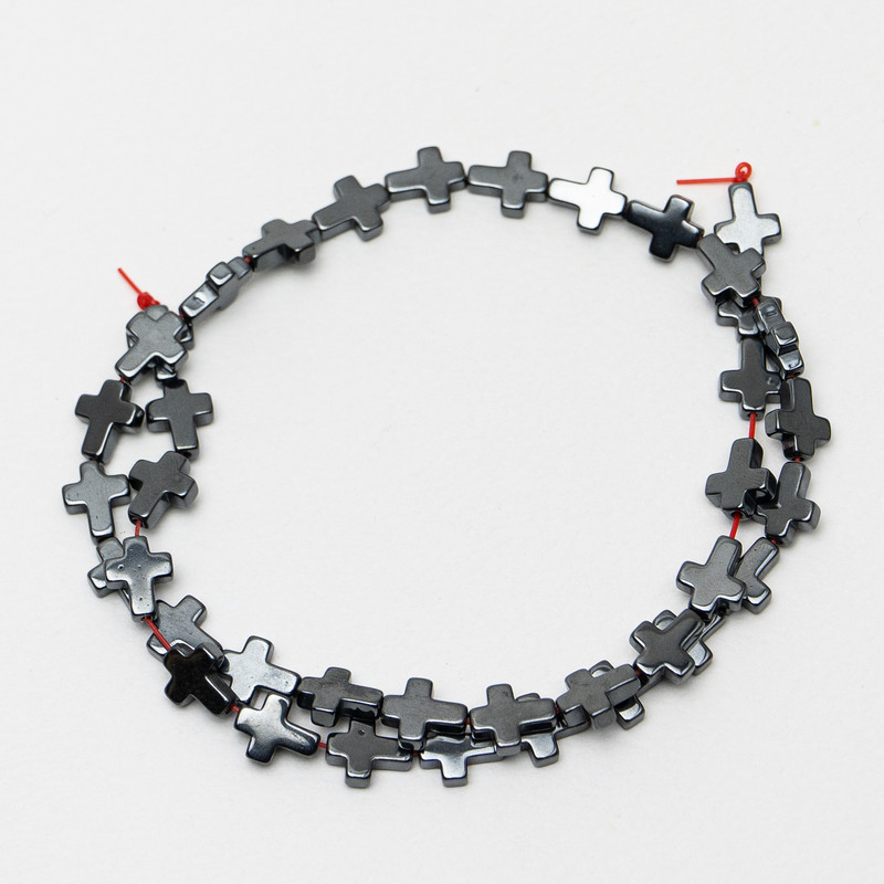 Hematite Cross Beads, diameter 8.5x10.5x3mm+-, length 41cm+- on a strand