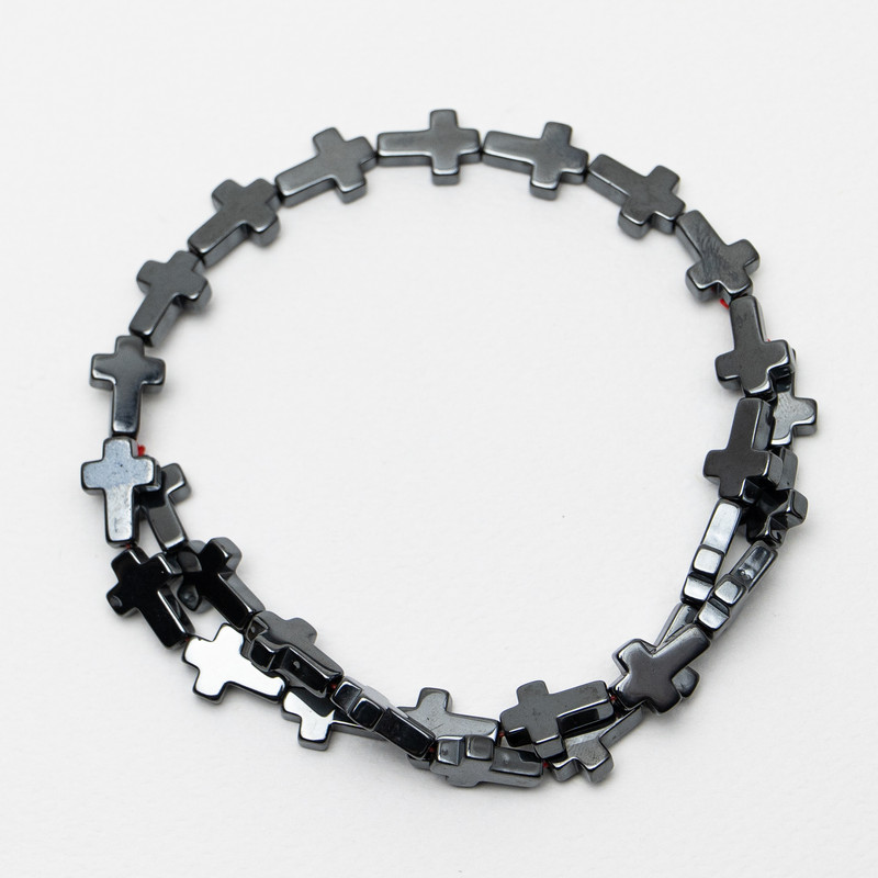 Hematite Cross Beads, diameter 10x14.5x4mm+-, length 40cm+- on a strand