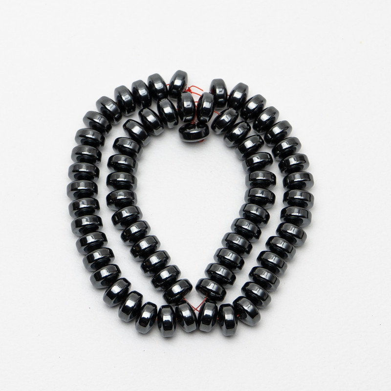 Hematite Beads Smooth Rondelle, diameter 10x6mm+-, length 39cm+- on fishing line