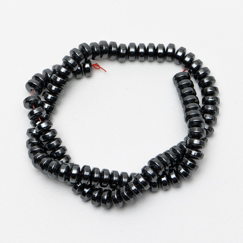 Hematite Beads Smooth Rondelle, diameter 8x4mm+-, length 40cm+- on fishing line