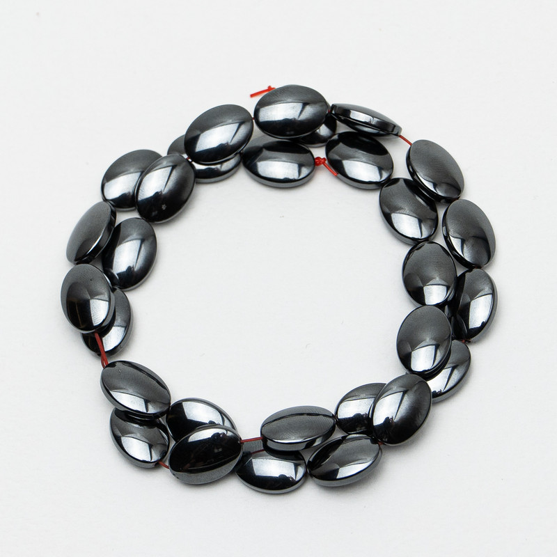 Hematite Oval Beads, diameter 10x14x5mm+-, length 40cm+- on thread