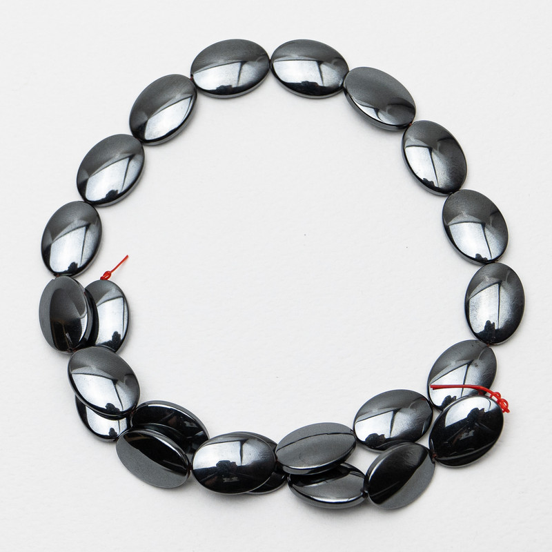 Hematite Oval Beads, diameter 13x18x5mm+-, length 41cm+- on thread