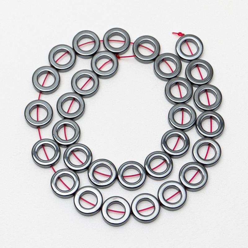 Hematite Round Beads, diameter 14x4mm+-, inner diameter 8mm, length 41cm+- on thread