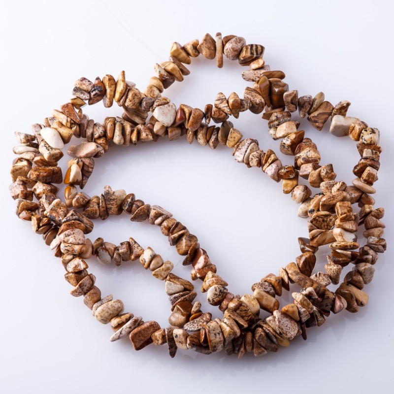 Natural stone beads on thread Jasper landscape "stone crumb" 3-10mm 80-85cm